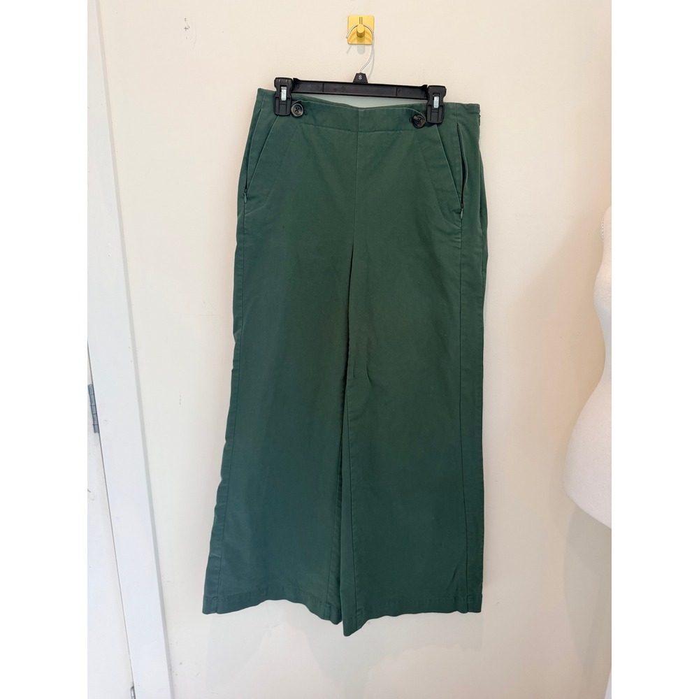 Ann Taylor Weekend Green Wide Leg Sailor Pants Side Zip Trousers Size 10